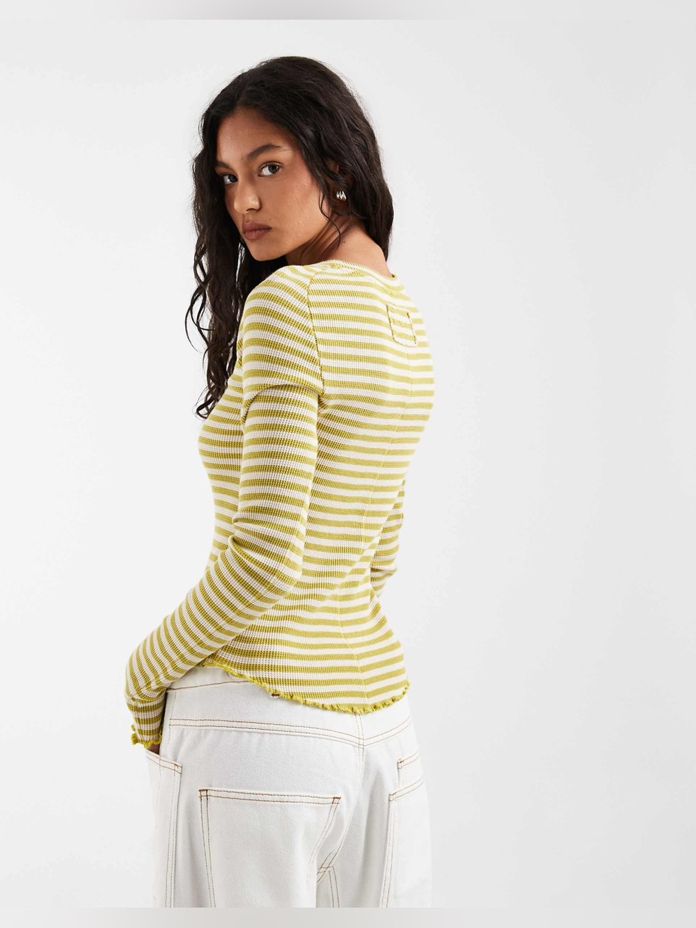 🆕 Free People Easy Does It Striped Long Sleeve T-shirt-Green Combo NWT SZ MED - Picture 3 of 4